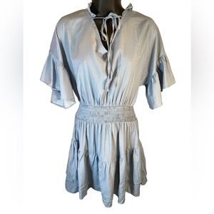 Homeyee Light Blue Tiered Ruffle Sleeve Mini Dress Women’s Size Small US 4